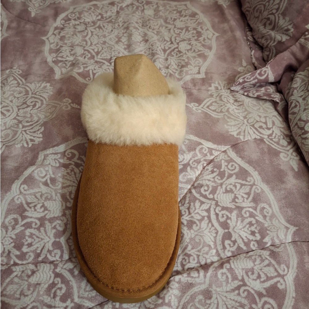 Tan and Cream Plush Slippers